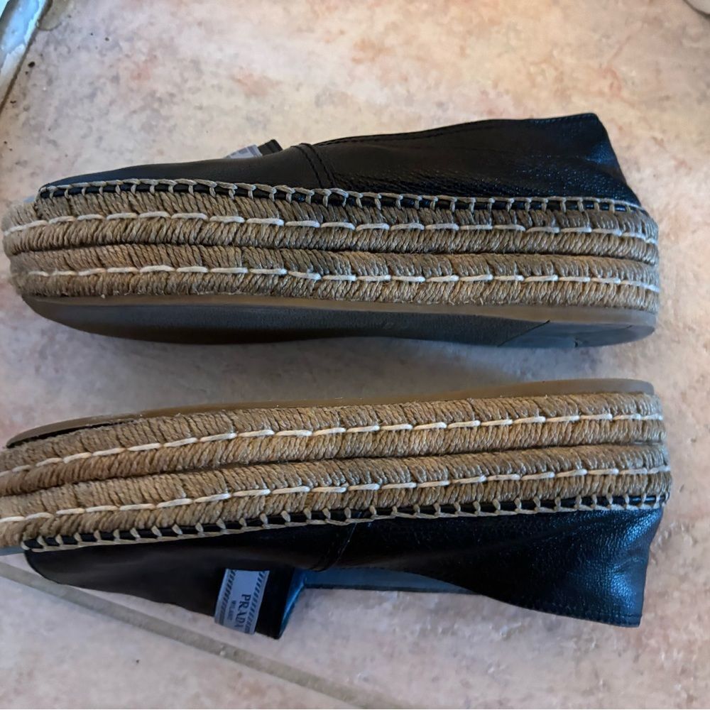 Prada espadrilles open toe platform shoes big logo sandals leather flats - Picture 2 of 6